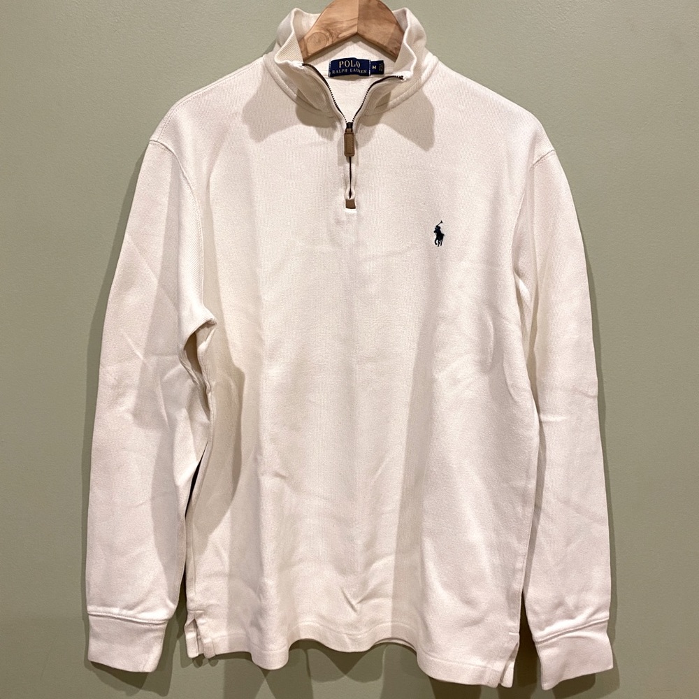 Polo Ralph Lauren Men’s M Quarter Zip Pullover Sweater Durable Knit Cream